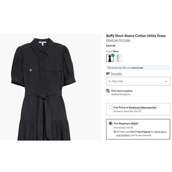 Buffy Short Sleeve Cotton Utility Dress, Derek Lam 10 Crosby size 16 - Picture 2 of 12